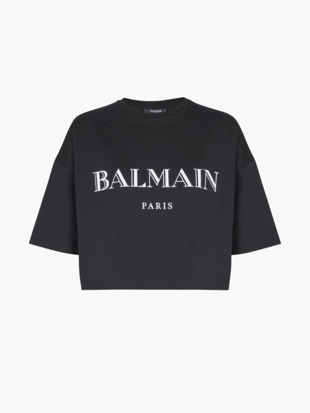 Balmain Black and White Logo Cropped Tee